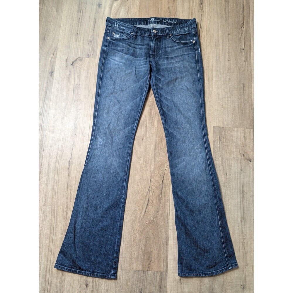 7 Seven For All Mankind Size 29 Flared 'A' Pocket Jeans Blue Denim Distressed